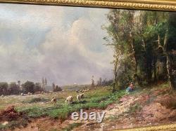 Tableau ancien. École Française. Paysage Animé Peinture huile sur toile