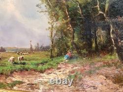 Tableau ancien. École Française. Paysage Animé Peinture huile sur toile