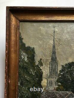 Tableau ancien, Eglise de Conche, Huile sur toile encadrée, Peinture, Début XXe