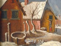 Tableau ancien, HSB, XIXe, Ecole hollandaise ou flamande, Le retour des paysans