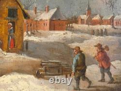 Tableau ancien, HSB, XIXe, Ecole hollandaise ou flamande, Le retour des paysans