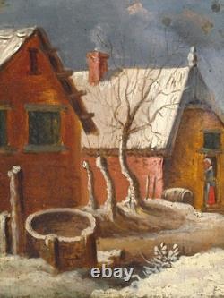 Tableau ancien, HSB, XIXe, Ecole hollandaise ou flamande, Le retour des paysans