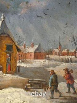 Tableau ancien, HSB, XIXe, Ecole hollandaise ou flamande, Le retour des paysans