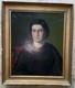 Tableau Ancien Hst Portrait Femme A La Broche Avec Cadre Xixe Huile Toile