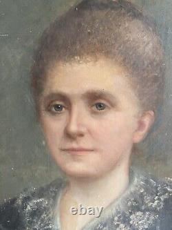 Tableau ancien HST portrait de dame Anonyme Fin XIXEME siècle À Restaurer