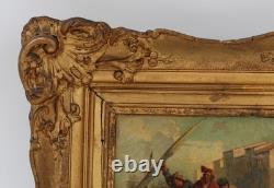 Tableau ancien HST signé A Kunkler marine XIX ème scène sur le quai