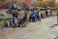 Tableau ancien Huile Paris Quais Bouquinistes NOTRE DAME Robert GIOVANI/Cadre