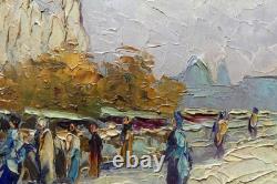 Tableau ancien Huile Paris Quais Bouquinistes NOTRE DAME Robert GIOVANI/Cadre