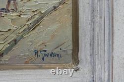 Tableau ancien Huile Paris Quais Bouquinistes NOTRE DAME Robert GIOVANI/Cadre