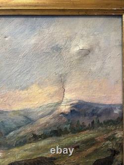 Tableau ancien Huile Sur Toile Signée XIXe Peinture Scène D'alpage décoration