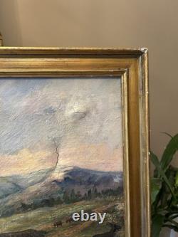Tableau ancien Huile Sur Toile Signée XIXe Peinture Scène D'alpage décoration
