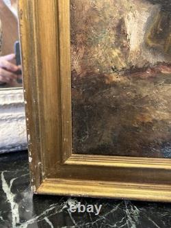 Tableau ancien Huile Sur Toile Signée XIXe Peinture Scène D'alpage décoration