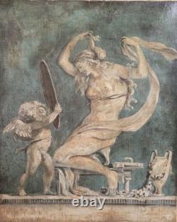 Tableau ancien Huile Vénus à sa Toilette et l'Amour Grisaille époque XVIIIème