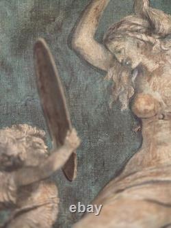 Tableau ancien Huile Vénus à sa Toilette et l'Amour Grisaille époque XVIIIème
