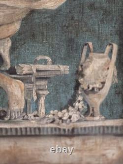 Tableau ancien Huile Vénus à sa Toilette et l'Amour Grisaille époque XVIIIème