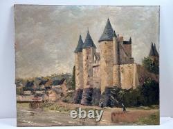 Tableau ancien Huile sur Isorel Vue du Château de JOSSELIN Morbihan Bretagne