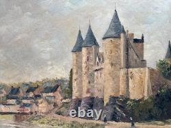 Tableau ancien Huile sur Isorel Vue du Château de JOSSELIN Morbihan Bretagne