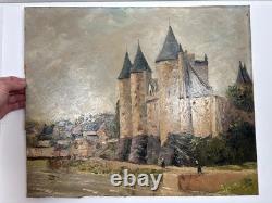 Tableau ancien Huile sur Isorel Vue du Château de JOSSELIN Morbihan Bretagne