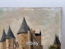 Tableau ancien Huile sur Isorel Vue du Château de JOSSELIN Morbihan Bretagne