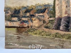 Tableau ancien Huile sur Isorel Vue du Château de JOSSELIN Morbihan Bretagne