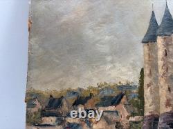 Tableau ancien Huile sur Isorel Vue du Château de JOSSELIN Morbihan Bretagne
