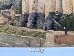 Tableau ancien Huile sur Isorel Vue du Château de JOSSELIN Morbihan Bretagne
