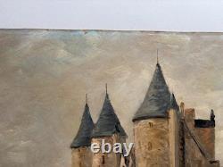 Tableau ancien Huile sur Isorel Vue du Château de JOSSELIN Morbihan Bretagne