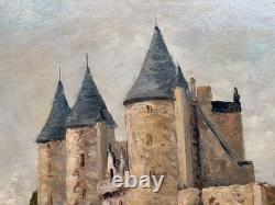 Tableau ancien Huile sur Isorel Vue du Château de JOSSELIN Morbihan Bretagne