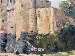Tableau ancien Huile sur Isorel Vue du Château de JOSSELIN Morbihan Bretagne
