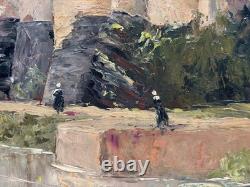 Tableau ancien Huile sur Isorel Vue du Château de JOSSELIN Morbihan Bretagne