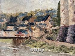 Tableau ancien Huile sur Isorel Vue du Château de JOSSELIN Morbihan Bretagne