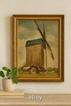 Tableau ancien Huile sur Toile Moulin de Reims 1942 signé Bern Art français WW2