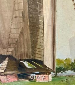 Tableau ancien Huile sur Toile Moulin de Reims 1942 signé Bern Art français WW2