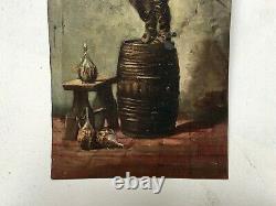 Tableau ancien, Huile sur cuivre, Athos Mousquetaire sur un tonneau, XIXe