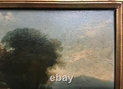 Tableau ancien, Huile sur panneau, Paysage animé, XIXe ou avant