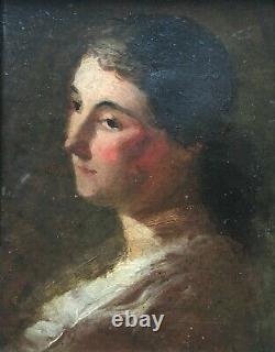 Tableau ancien, Huile sur panneau, Portrait de femme, Encadré, XIXe