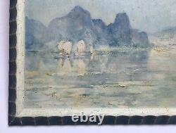 Tableau ancien, Huile sur panneau, Vietnam, Baie de Fai-Tsi-Long, Encadré, XXe