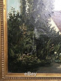 Tableau ancien, Huile sur toile, Barbizon, Encadré, XIXe