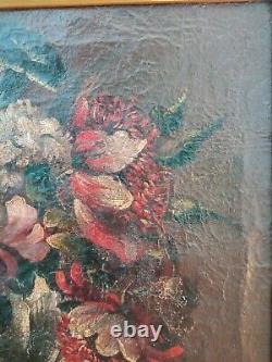 Tableau ancien Huile sur toile Bouquet de fleurs XIXéme