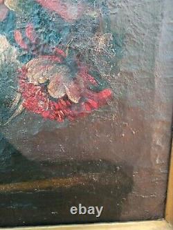 Tableau ancien Huile sur toile Bouquet de fleurs XIXéme