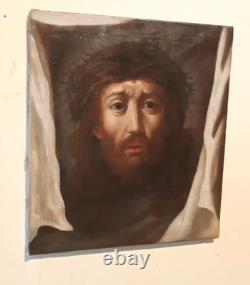 Tableau ancien Huile sur toile Christ au voile de Véronique XVIIIe siècle