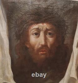 Tableau ancien Huile sur toile Christ au voile de Véronique XVIIIe siècle