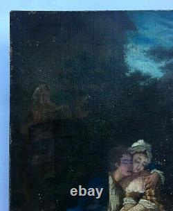 Tableau ancien, Huile sur toile, Couple d'amoureux, XIXe
