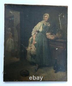 Tableau ancien, Huile sur toile, Cuisinière, XIXe