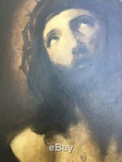 Tableau ancien, Huile sur toile, Encadré, Portrait de Christ, XIXe