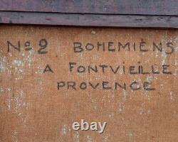 Tableau ancien Huile sur toile François Omer BOHÉMIENS A FONTVIEILLE/ 1947