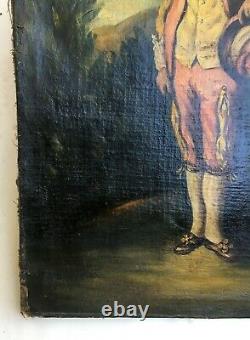 Tableau ancien, Huile sur toile, Jeune garçon en costume, XIXe