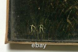 Tableau ancien, Huile sur toile, Monogramme, Paysage style Barbizon, Fin XIXe