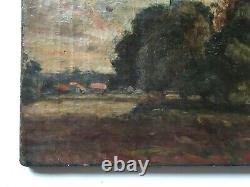 Tableau ancien, Huile sur toile, Paysage au pin, Début XXe