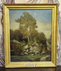 Tableau ancien-Huile sur toile-Paysage avec rochers et arbres-École européenne